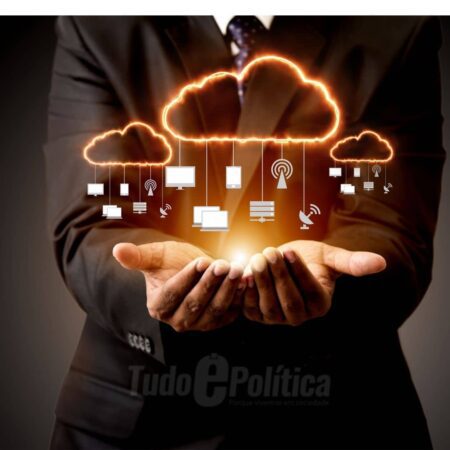 Imagem ilustrando a integração de nuvem híbrida em ambientes corporativos.