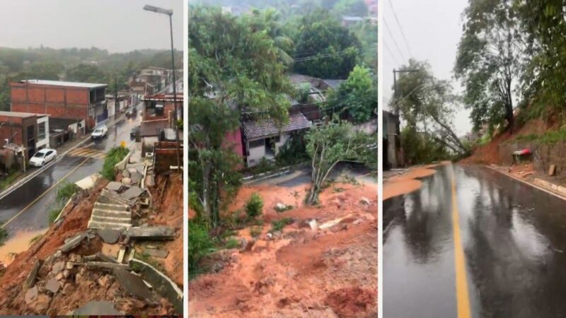 URGENTE: Paredão de contenção desaba na Estrada de Candeias após fortes chuvas