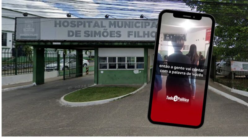 Vídeo mostrando situação crítica no hospital municipal de Simões Filho com profissionais de saúde relatando falta de insumos
