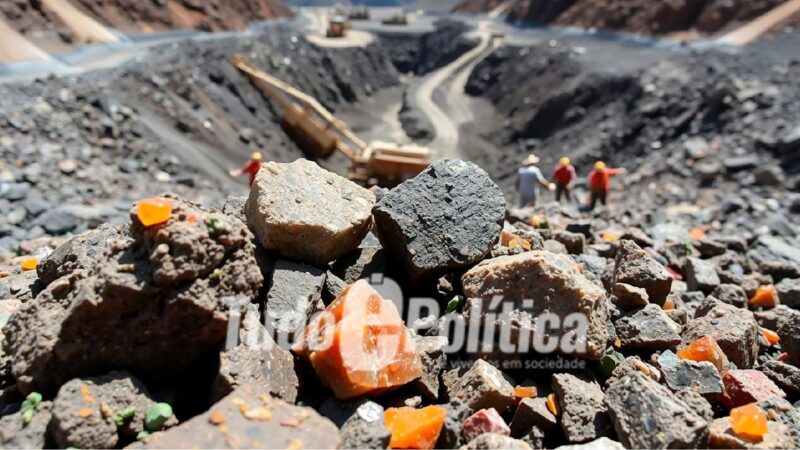 Imagem ilustrativa dos 17 elementos das terras raras em destaque com fundo da tabela periódica