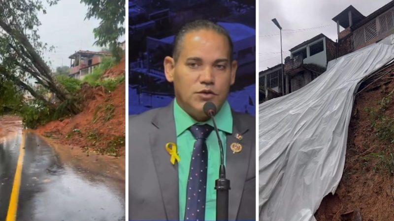 Escadaria destruída na Estrada de Candeias em Simões Filho com risco de deslizamento