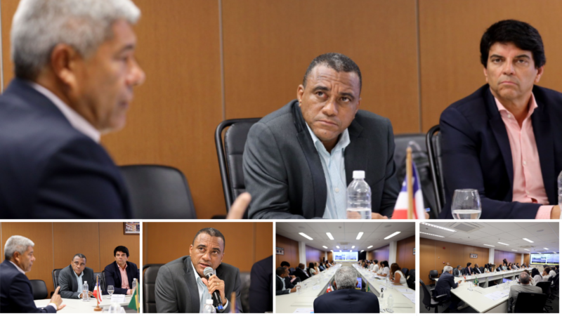 Reunião entre o governador Jerônimo Rodrigues e o prefeito Devaldo Soares durante agenda institucional em Simões Filho