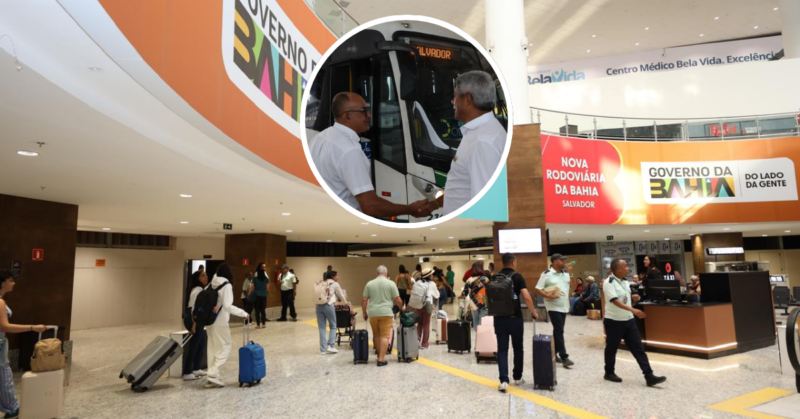 Passageiros desembarcam na Nova Rodoviária da Bahia durante início oficial das operações em Salvador.