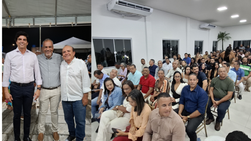 Vereador Genivaldo Lima cumprimenta autoridades durante evento de aniversário do prefeito Del Soares