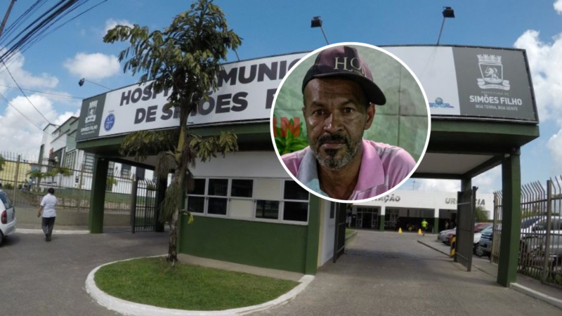 Entrada do Hospital Municipal de Simões Filho, onde paciente recebeu atendimento e deixou a unidade após medicação.