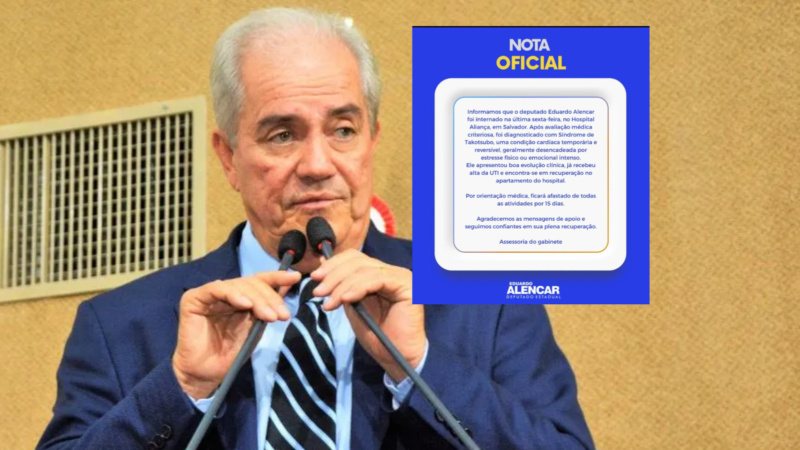 Deputado Eduardo Alencar é internado em Salvador após diagnóstico de síndrome cardíaca associada ao estresse