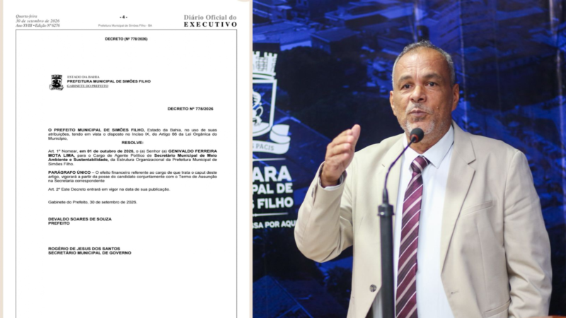 Publicada a Nomeação do Novo Secretário da SEMAS de Simões Filho!
