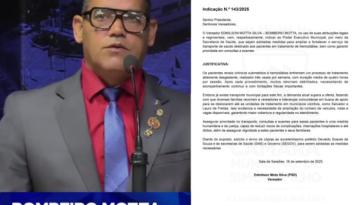 Bombeiro Motta cobra melhorias no transporte da hemodiálise