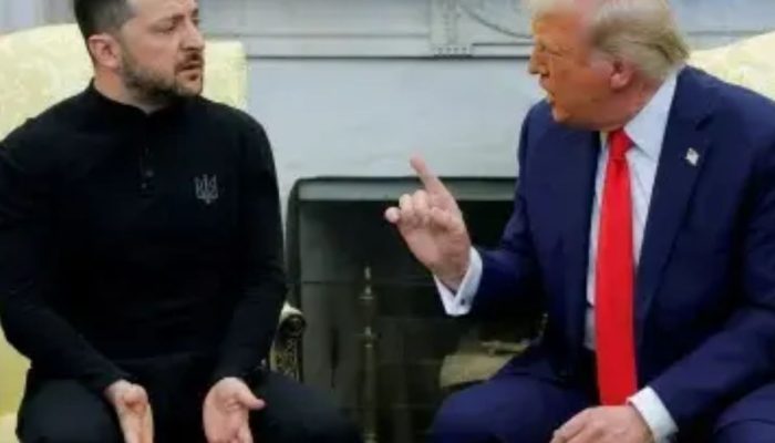 Donald Trump e Volodymyr Zelensky em reunião tensa na Casa Branca.