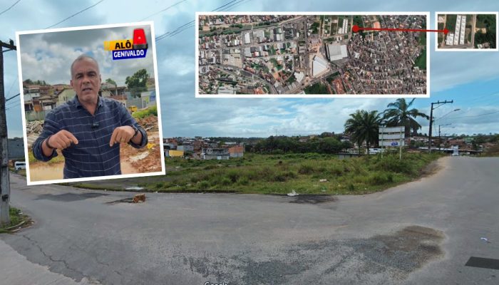 Imagem da área onde casa de fogos é construída perto de escola e rede de gás, alvo de denúncia pública.